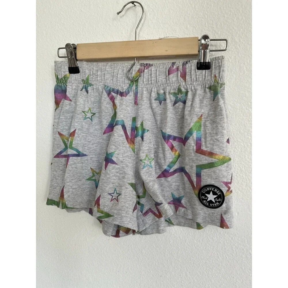 Converse Girls Pastel Star Print Cotton Shorts Sz 12-13 Years Large Gray Y2K